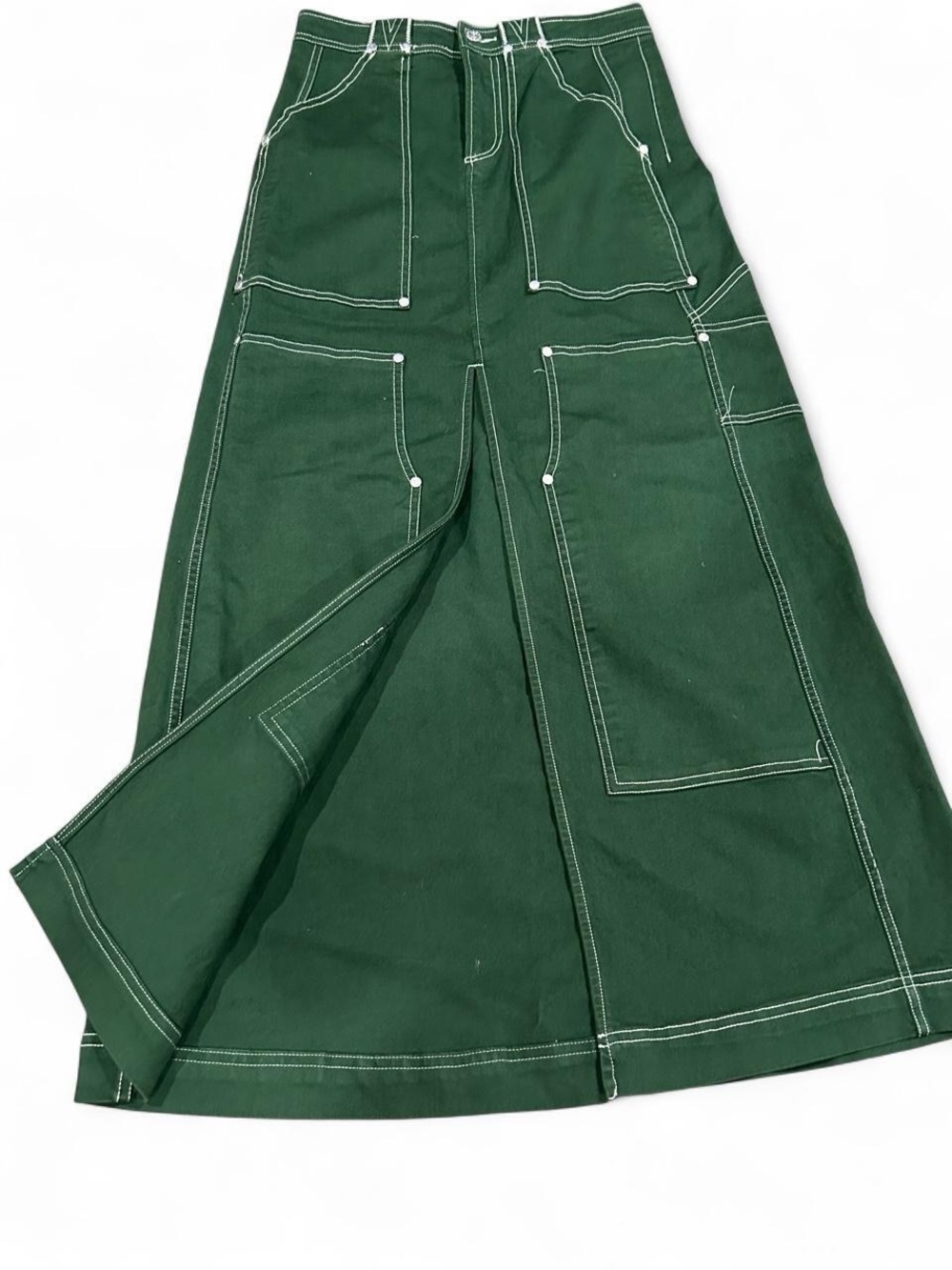 Pilcro green denim maxi skirt with slit and pockets. Size: 2 #denim #maxiskirt # - Picture 4 of 8